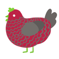 Quinton, a crimson and sable chicken with a head pattern