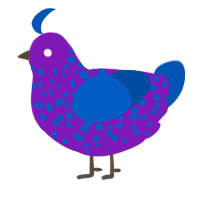 Grape Soda, a violet and ultramarine chicken with a speckle pattern