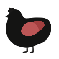 reverse black hole, a black and red chicken