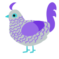 Ominous, a silver and blurple chicken with a lace pattern