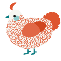 Seasick, a white and vermilion chicken with a double-lace pattern