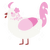 Moto, a white and pink chicken with a neck-speckle pattern