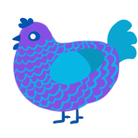 Fizzy, a blurple and cerulean chicken with a lace pattern