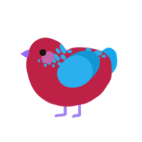 Blipple, a crimson and sky chicken with a neck-speckle pattern