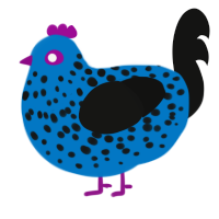 (unnamed), a sapphire and black chicken with a speckle pattern