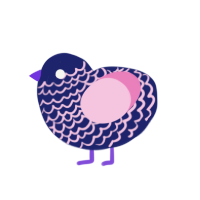 escaped test subject, a navy and pink chicken with a lace pattern