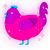 A fuchsia and plum chicken with a head pattern