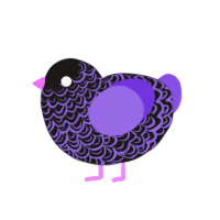 purple highlights, a sable and blurple chicken with a double-lace pattern