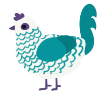 Gucci, a white and teal chicken with a lace pattern