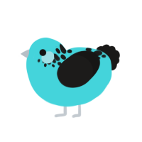 Critter, a aqua and sable chicken with a neck-speckle pattern