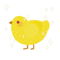 squeaky, a yellow chicken with a speckle pattern