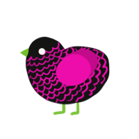 Lanternfish, a black and fuchsia chicken with a lace pattern