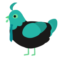 seafoam miku, a sable and turquoise chicken with a head pattern