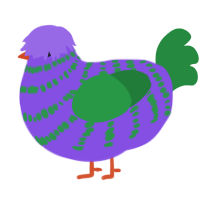 Ringo, a blurple and viridian chicken with a bar pattern