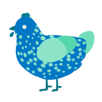 Seltzer Enjoyer, a sapphire and mint chicken with a speckle pattern