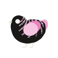 Fel, a sable and pink chicken with a half-bar pattern