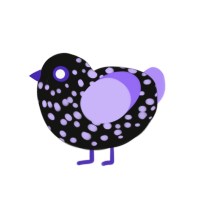 Glow Worm, a black and lilac chicken with a speckle pattern