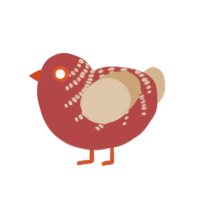 Dot Hog, a red and beige chicken with a half-bar pattern