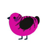 Party Animal, a fuchsia and black chicken with a half-bar pattern