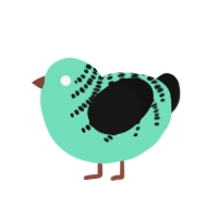 Slash, a mint and black chicken with a half-bar pattern