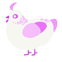 marshmallow, a white and lavender chicken with a neck-speckle pattern