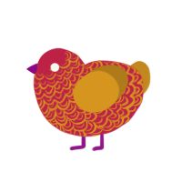 Bird Day Filling, a crimson and ochre chicken with a double-lace pattern