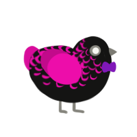 Fomalhaut B, a black and fuchsia chicken with a half-lace pattern