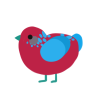 Blopple, a crimson and sky chicken with a neck-speckle pattern