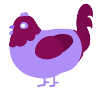 Ham, a lilac and wine chicken with a head pattern