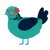 A turquoise and tumblr chicken with a neck-speckle pattern