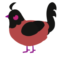 The Scarlet Tyrant, a red and black chicken with a head pattern