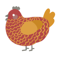 reynauld, a red and orange chicken with a lace pattern