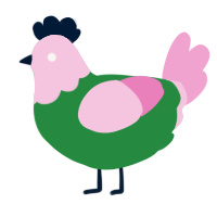 zacharie, a viridian and pink chicken with a head pattern