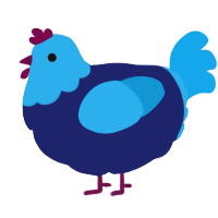 Blueberry, a navy and sky chicken with a head pattern