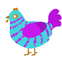 neon lights, a aqua and amethyst chicken with a bar pattern