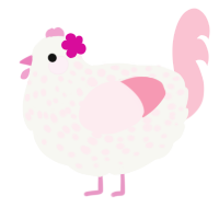 Beep, a white and rose chicken with a speckle pattern