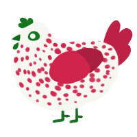 stung by a bee, a white and crimson chicken with a speckle pattern