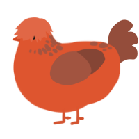 Ideomatic, a vermilion and russet chicken with a neck-speckle pattern