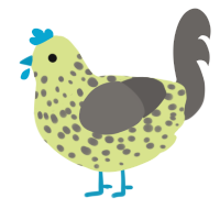 Cheese, a lemon and grey chicken with a speckle pattern