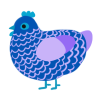 Boobert, a ultramarine and lilac chicken with a lace pattern