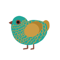 Bellibolt, a turquoise and gold chicken with a lace pattern