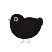 rat with wings, a black and sable chicken with a lace pattern