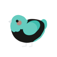 Emo Miku, a black and turquoise chicken with a head pattern