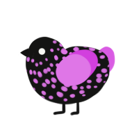 1, a black and orchid chicken with a speckle pattern