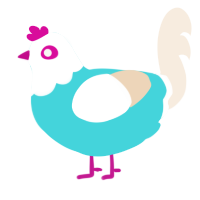 Poptart, a aqua and cream chicken with a head pattern