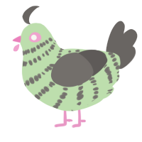 Miaow, a gluppy and grey chicken with a bar pattern