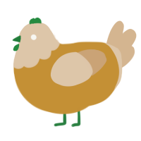 mustard, a gold and beige chicken with a head pattern