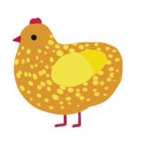 roy, a orange and yellow chicken with a speckle pattern