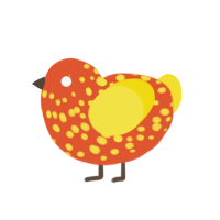 (unnamed), a vermilion and yellow chicken with a speckle pattern