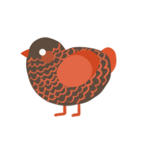 Firebrand Jr, a bark and vermilion chicken with a lace pattern